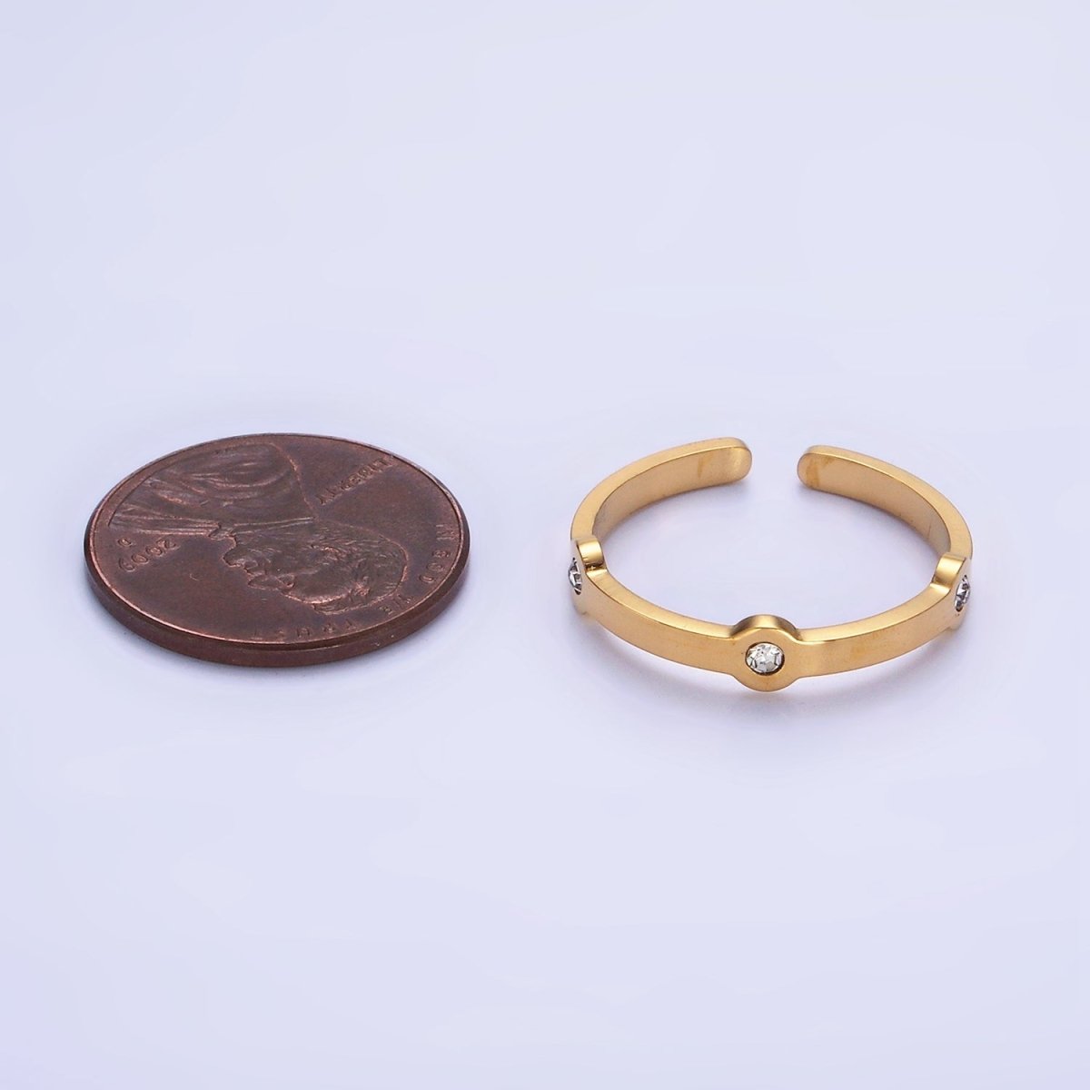 Stainless Steel Triple Clear Round Bezel Lined Adjustable Ring | O1293