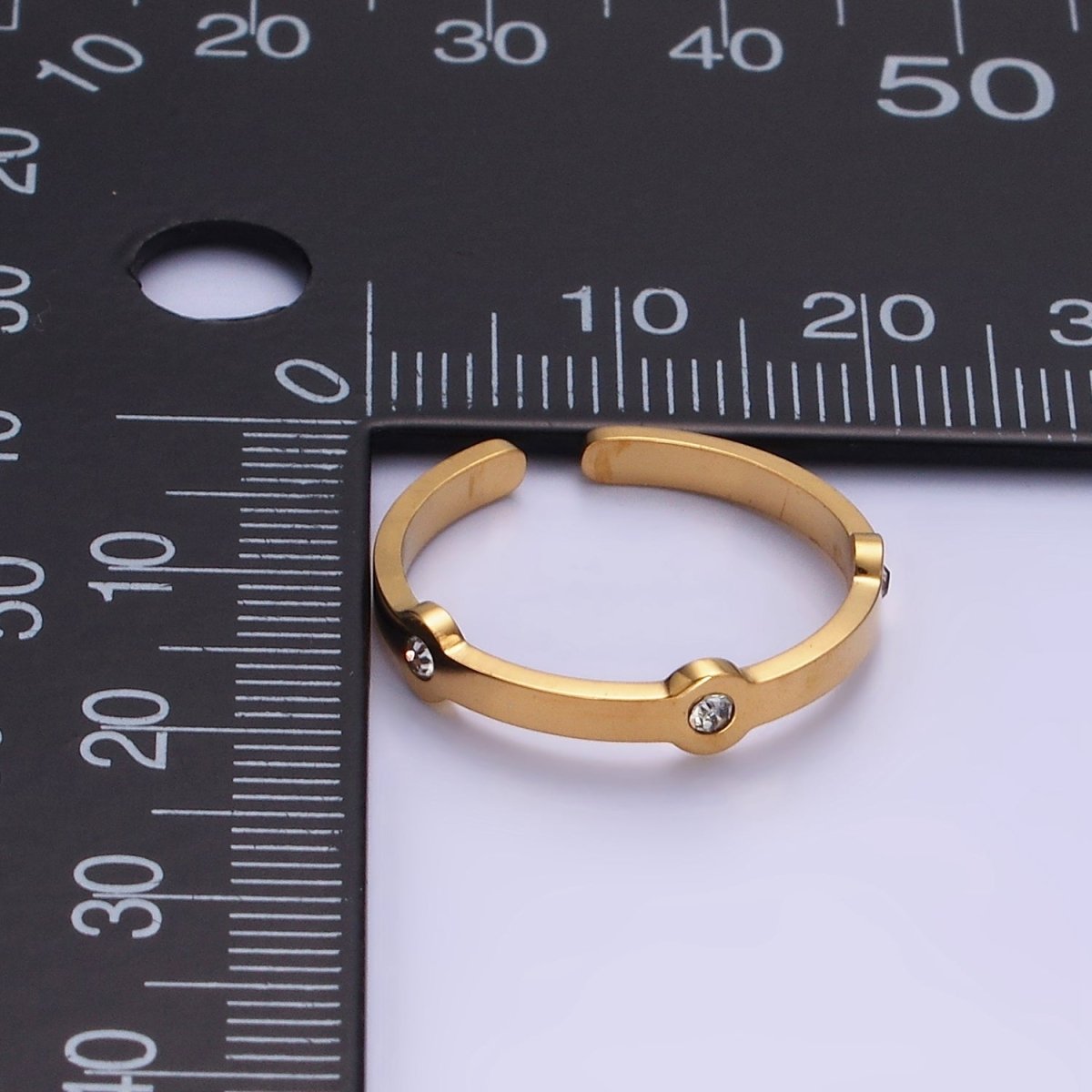 Stainless Steel Triple Clear Round Bezel Lined Adjustable Ring | O1293