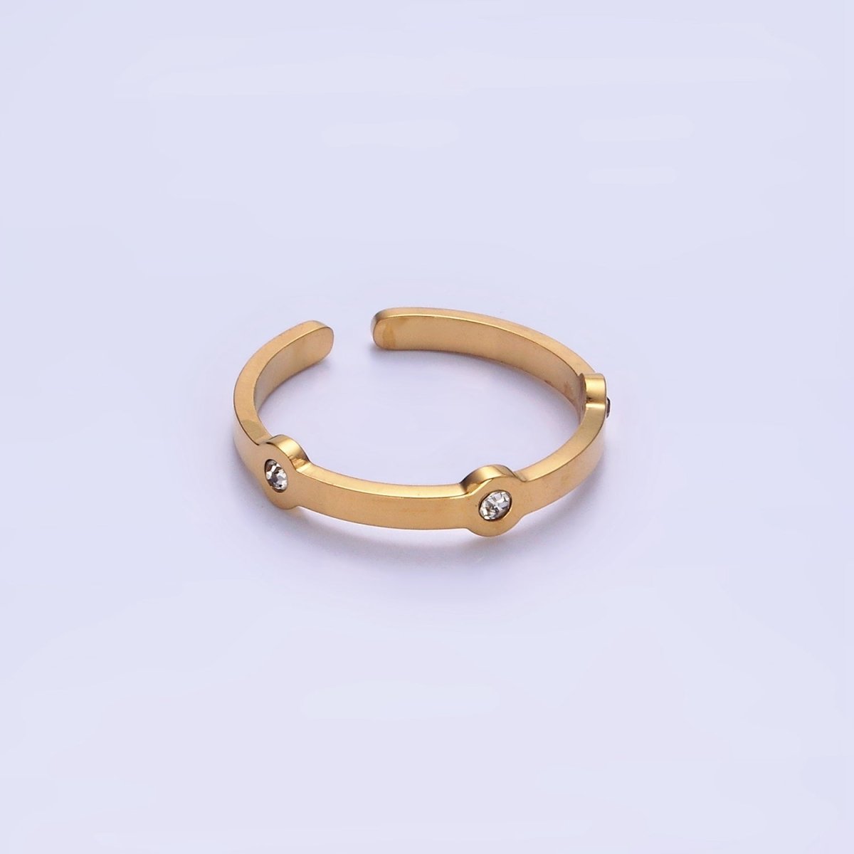 Stainless Steel Triple Clear Round Bezel Lined Adjustable Ring | O1293
