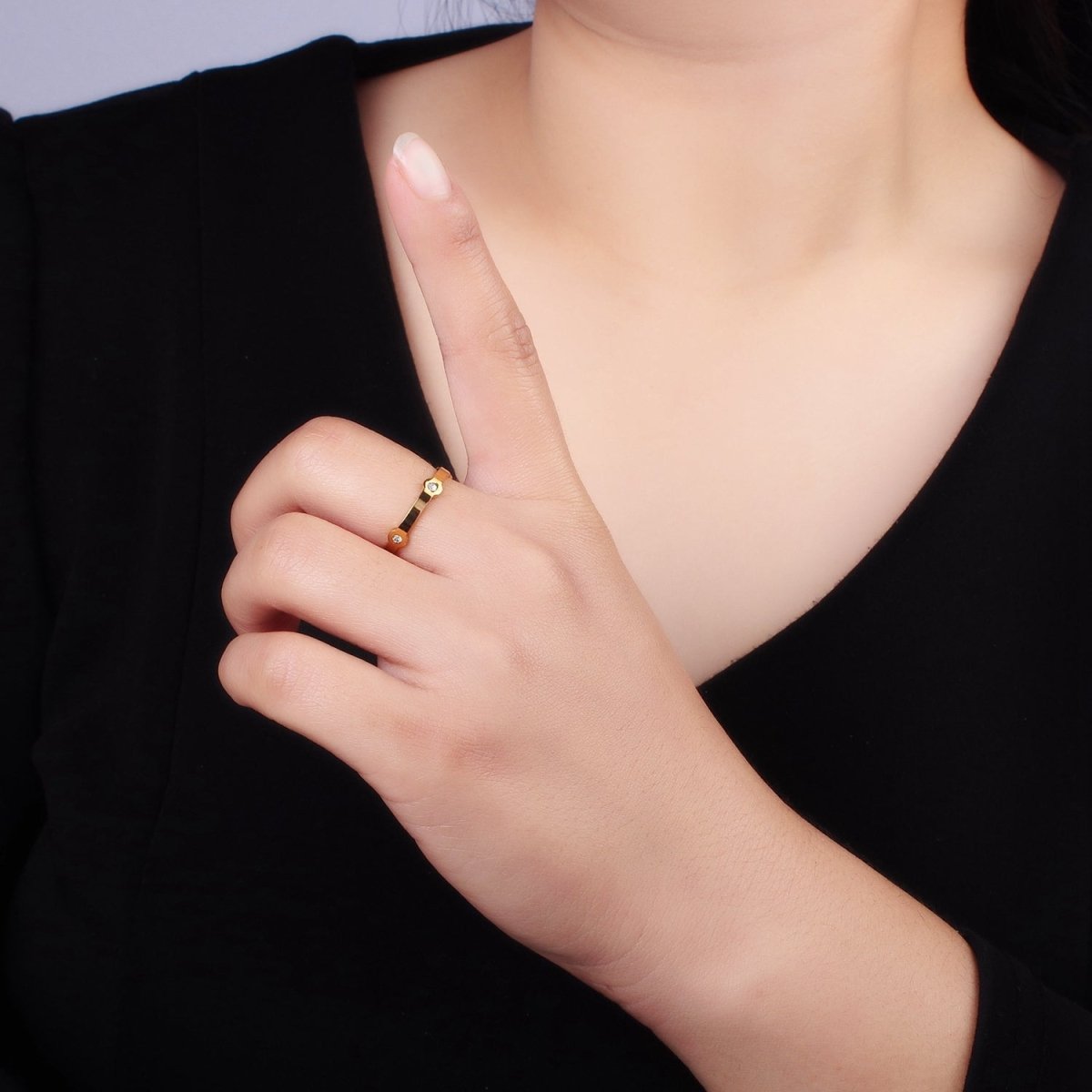 Stainless Steel Triple Clear Round Bezel Lined Adjustable Ring | O1293