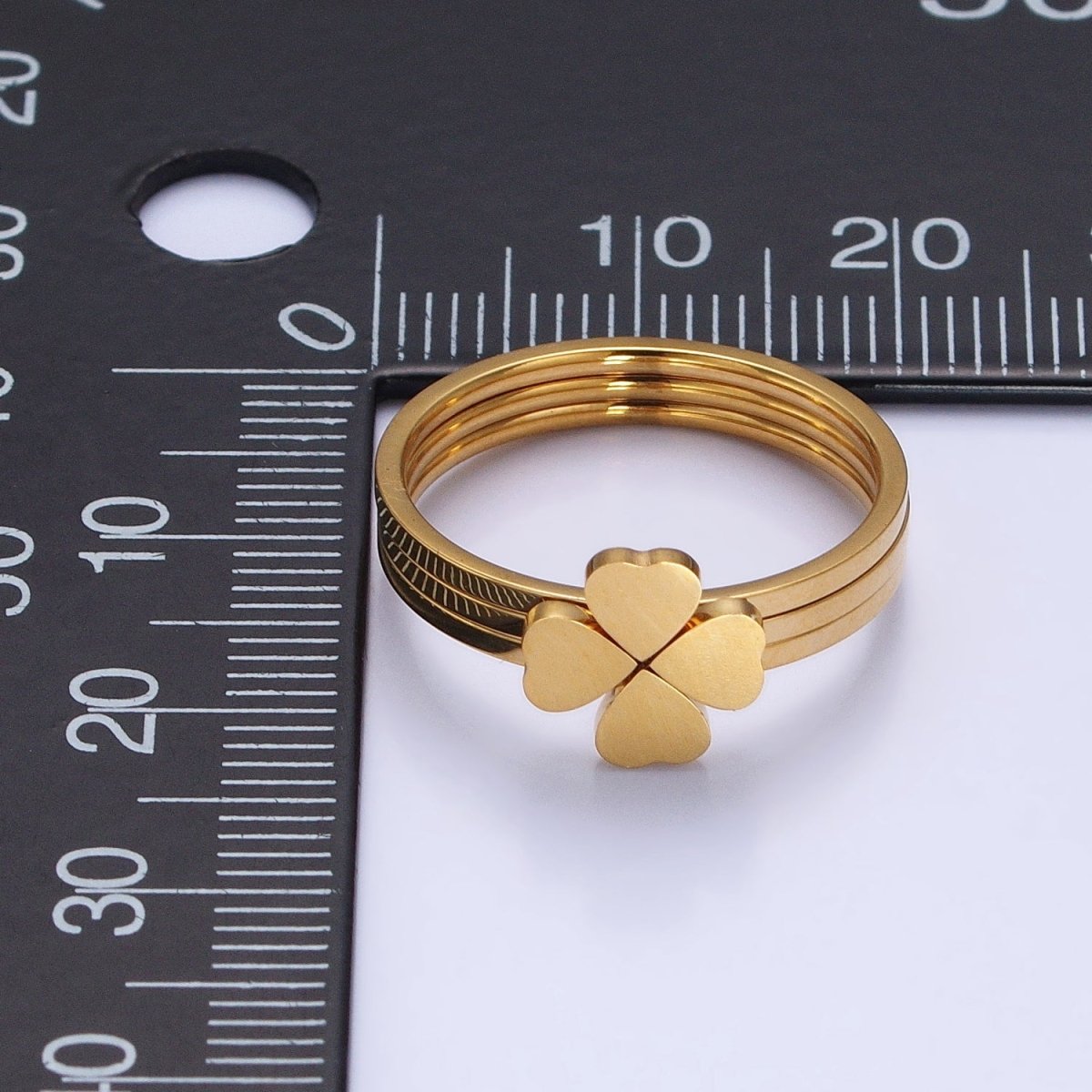 Stainless Steel Triple Heart Clover Quatrefoil Band Ring Set in Gold & Silver | O-1689~O-1696