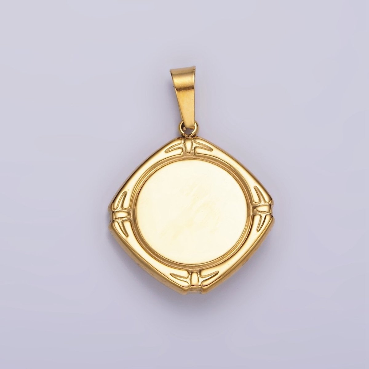 Stainless Steel Turquoise Celestial Sun White Enamel Round Rhombus Pendant | P-830