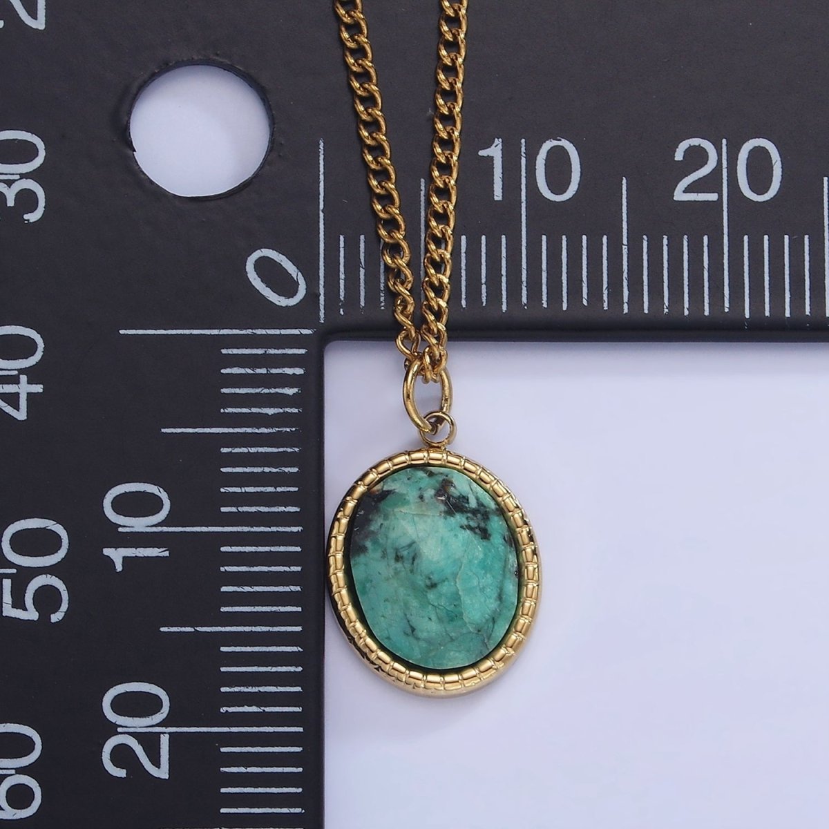 Stainless Steel Turquoise Oval Bezel Curb Chain 16 Inch Necklace w. Extender | WA-2471