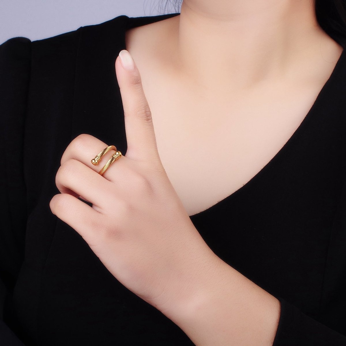 Stainless Steel Twisted Lined Band Minimalist Wrap Ring | O1286