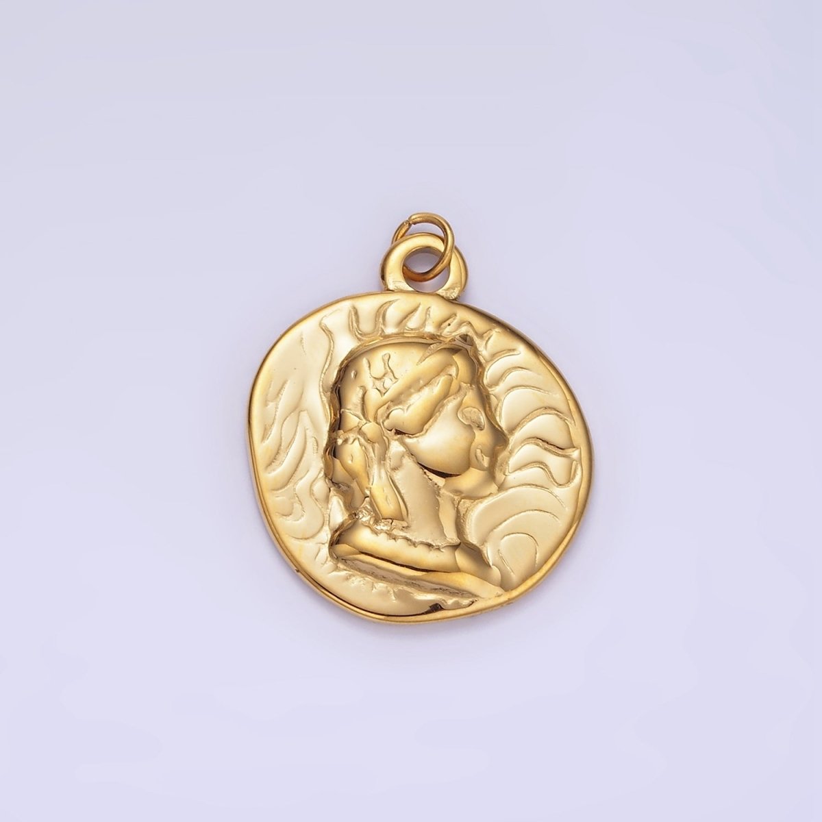Stainless Steel Women Portrait Lined Abstract Round Charm | P975