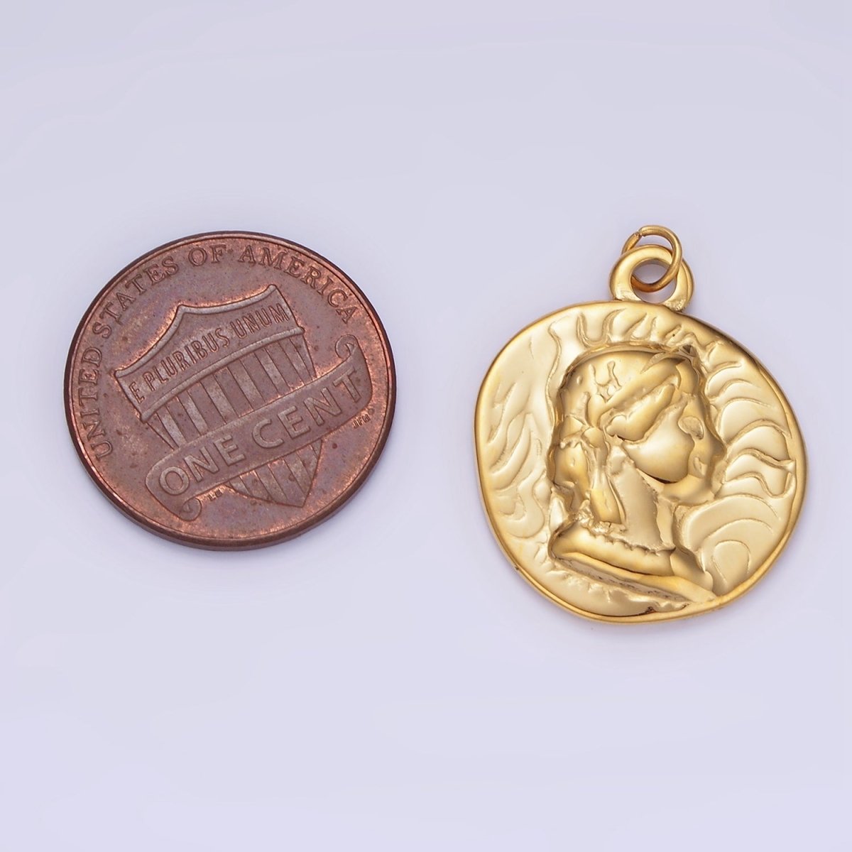 Stainless Steel Women Portrait Lined Abstract Round Charm | P975