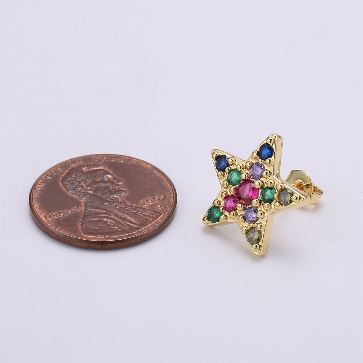 Star Design 24K Gold Plated Pave Cz Stud Earring,Match with charm CHGF-2050 for DIY Bracelet Craft Supply Jewelry Making Q-405