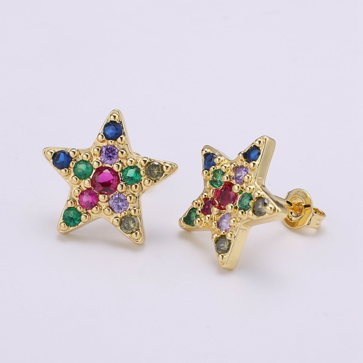 Star Design 24K Gold Plated Pave Cz Stud Earring,Match with charm CHGF-2050 for DIY Bracelet Craft Supply Jewelry Making Q-405