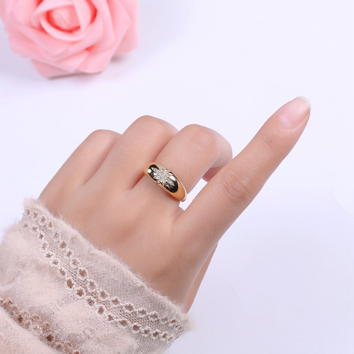 Star Dome Ring, Adjustable Gold Ring, Chunky Ring, Stackable Ring for Statement Jewelry Birthday Gift Idea for Her woman ring S-169