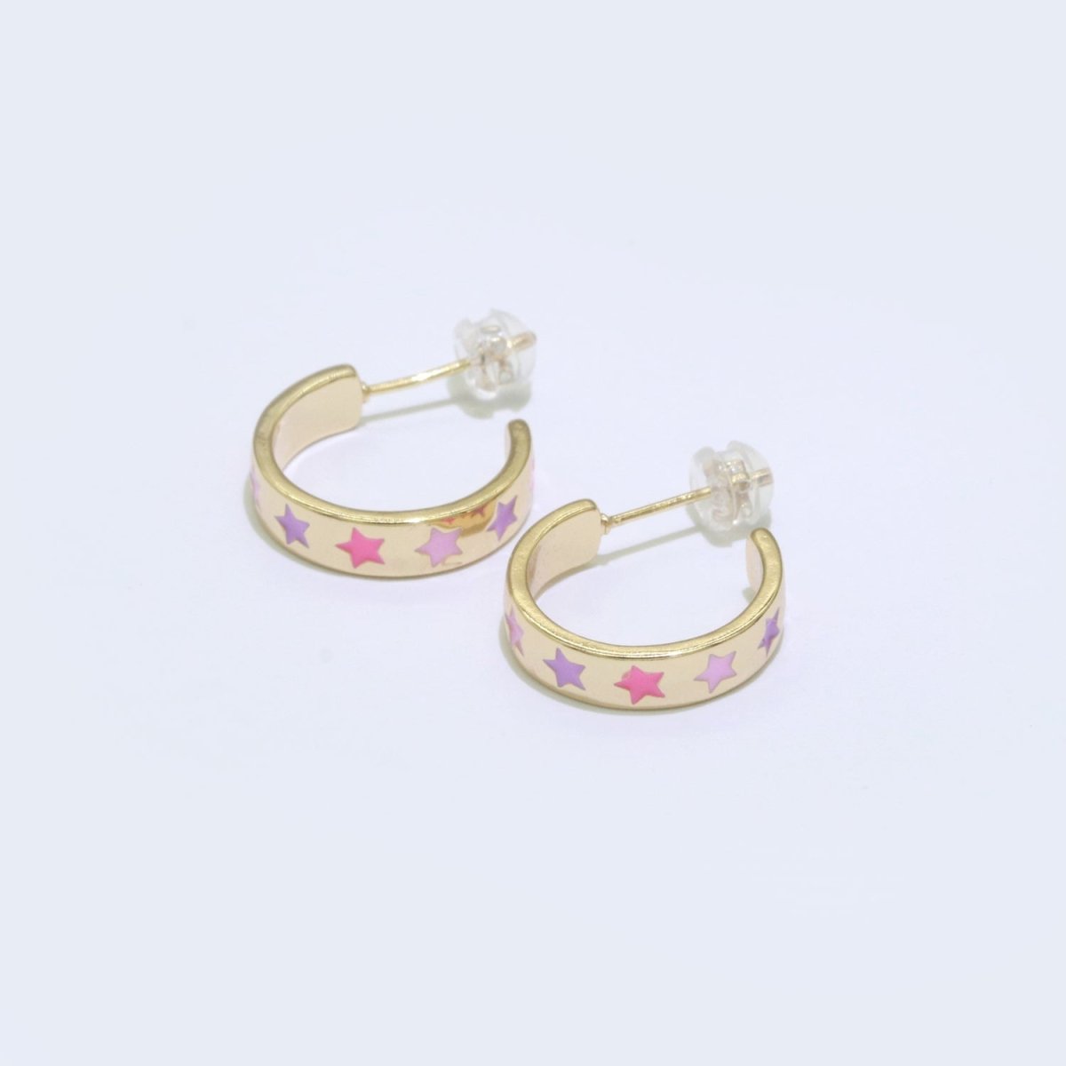 Star Enamel Round hoop earrings 17.5mm, Lead Nickel free Earrings Y2K Simple Round hoop  P-235-P-238