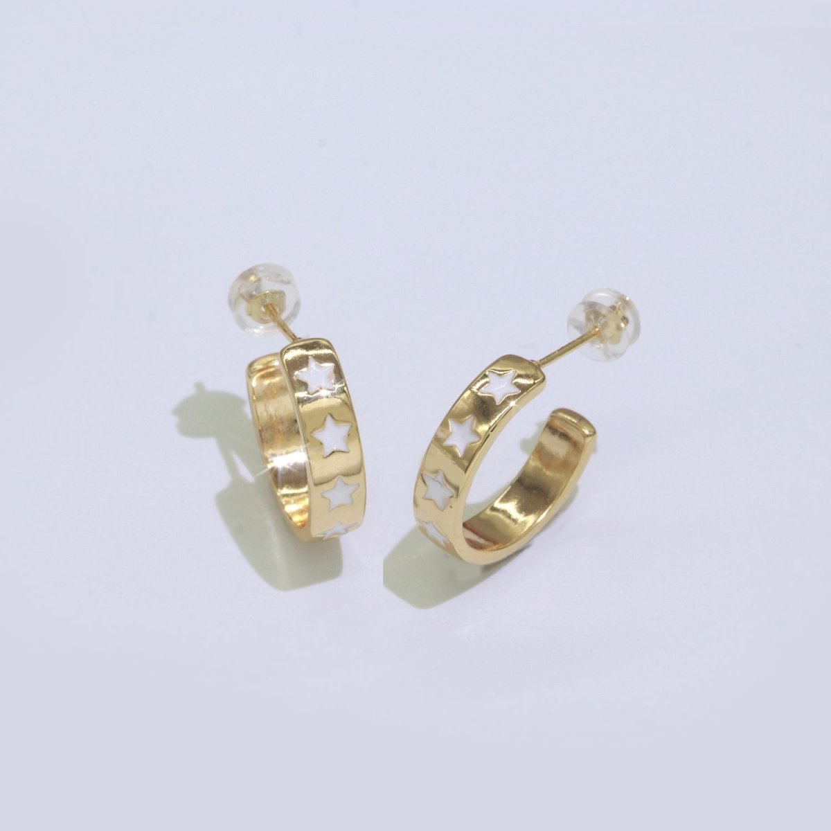 Star Enamel Round hoop earrings 17.5mm, Lead Nickel free Earrings Y2K Simple Round hoop  P-235-P-238
