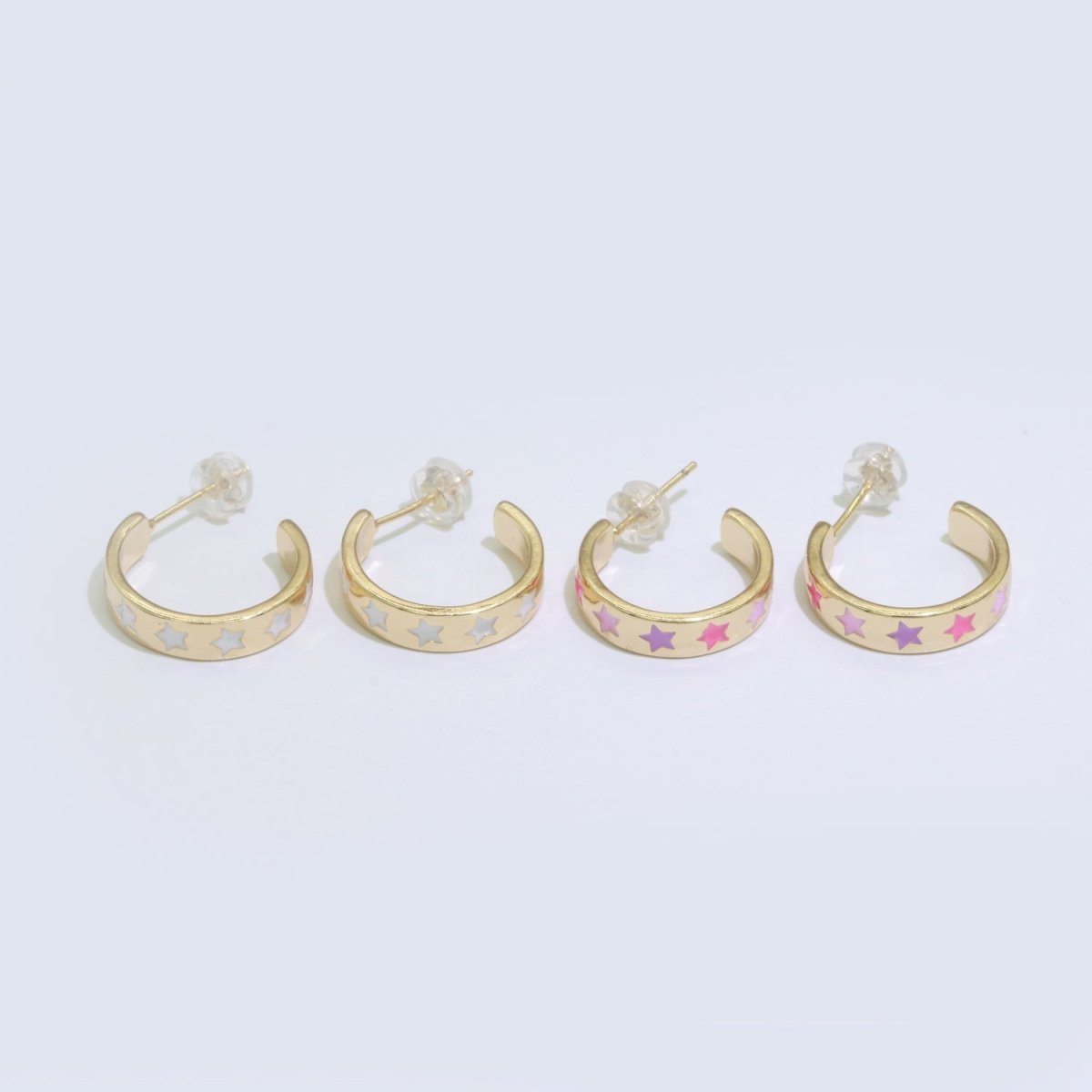 Star Enamel Round hoop earrings 17.5mm, Lead Nickel free Earrings Y2K Simple Round hoop  P-235-P-238