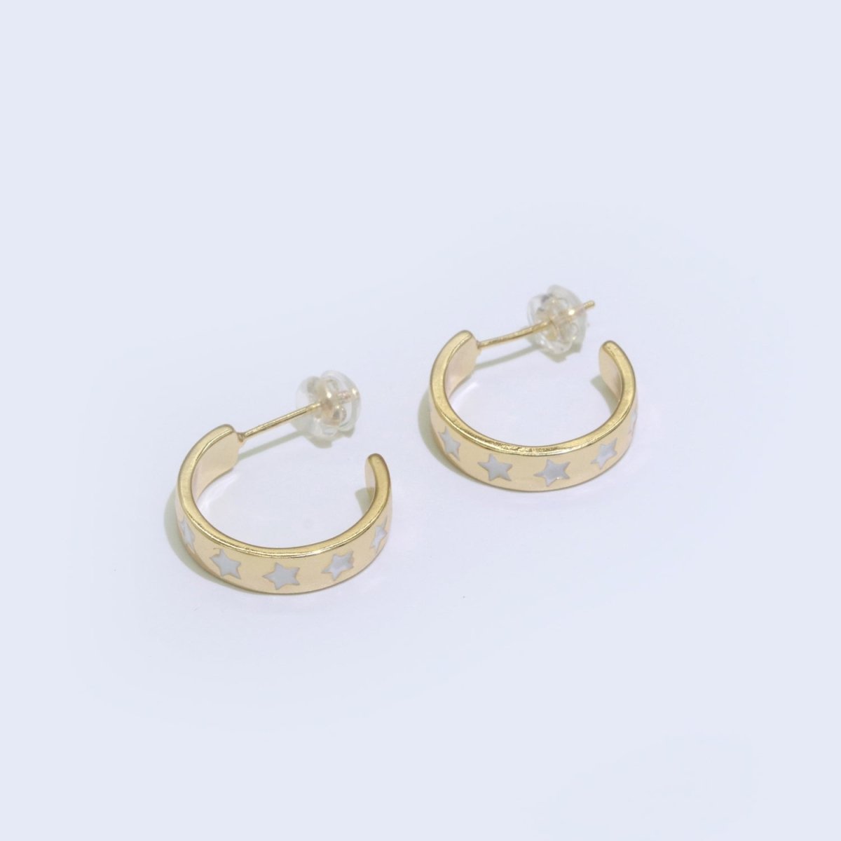 Star Enamel Round hoop earrings 17.5mm, Lead Nickel free Earrings Y2K Simple Round hoop  P-235-P-238
