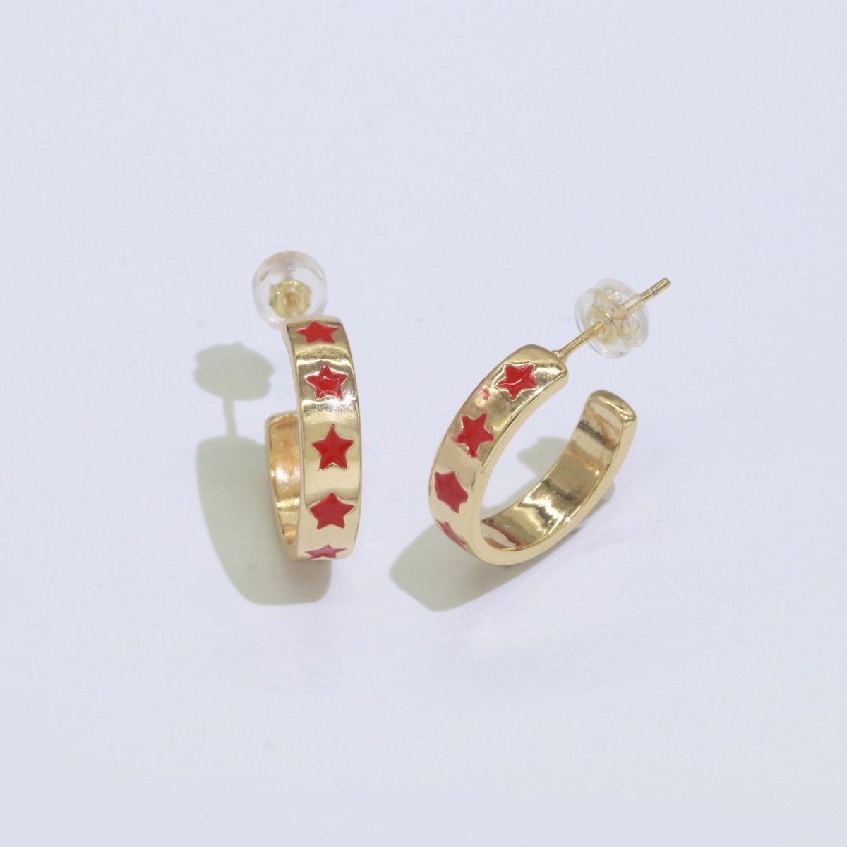 Star Enamel Round hoop earrings 17.5mm, Lead Nickel free Earrings Y2K Simple Round hoop  P-235-P-238