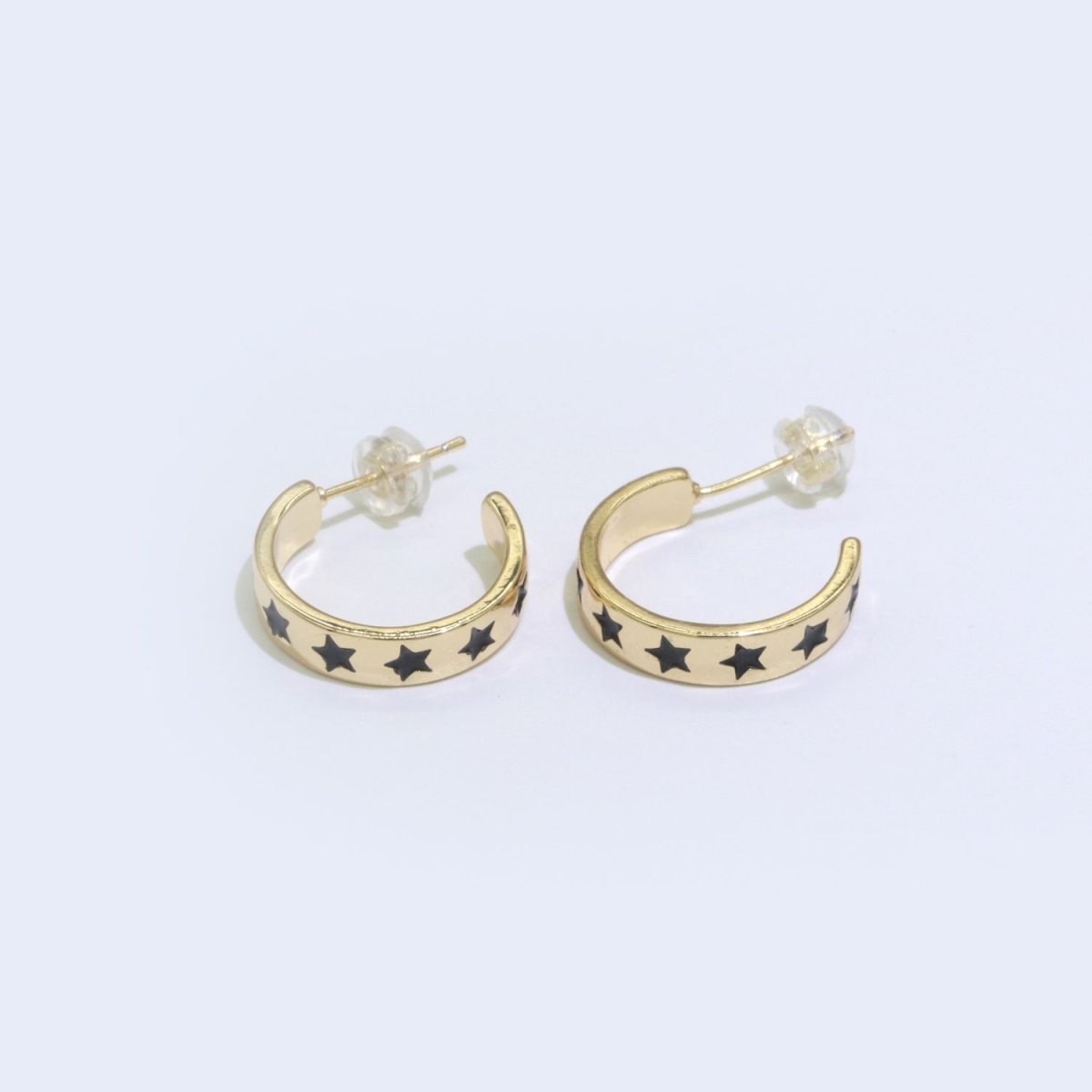 Star Enamel Round hoop earrings 17.5mm, Lead Nickel free Earrings Y2K Simple Round hoop  P-235-P-238