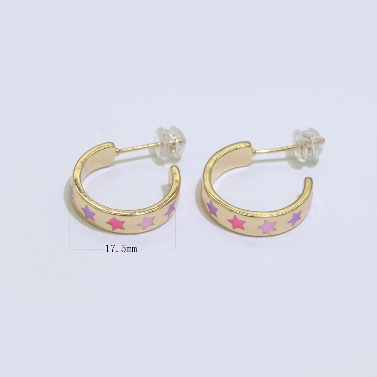 Star Enamel Round hoop earrings 17.5mm, Lead Nickel free Earrings Y2K Simple Round hoop  P-235-P-238
