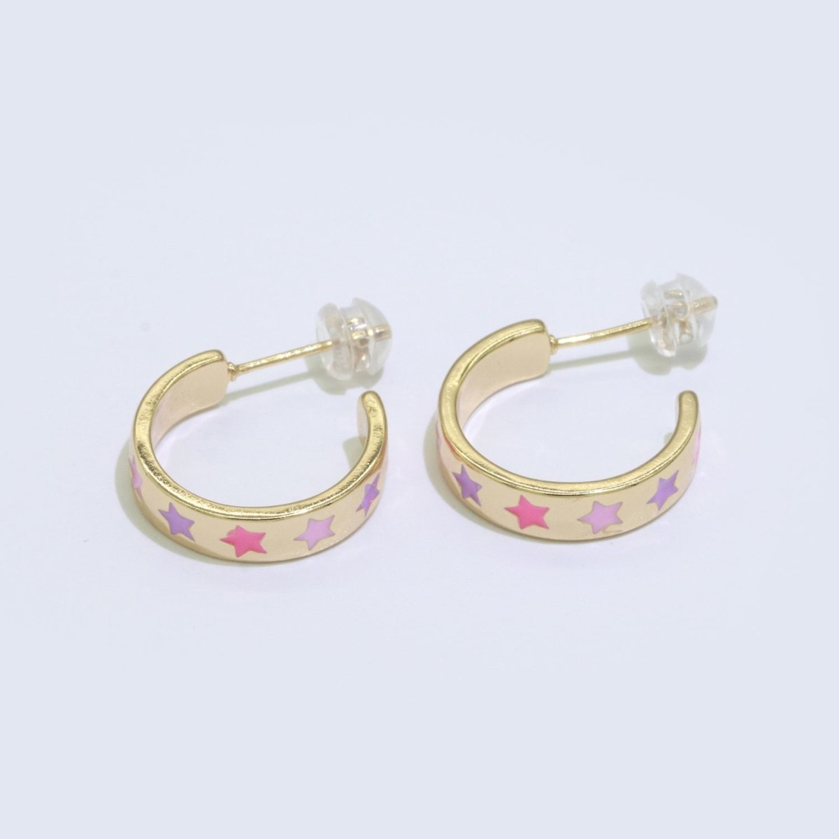 Star Enamel Round hoop earrings 17.5mm, Lead Nickel free Earrings Y2K Simple Round hoop  P-235-P-238