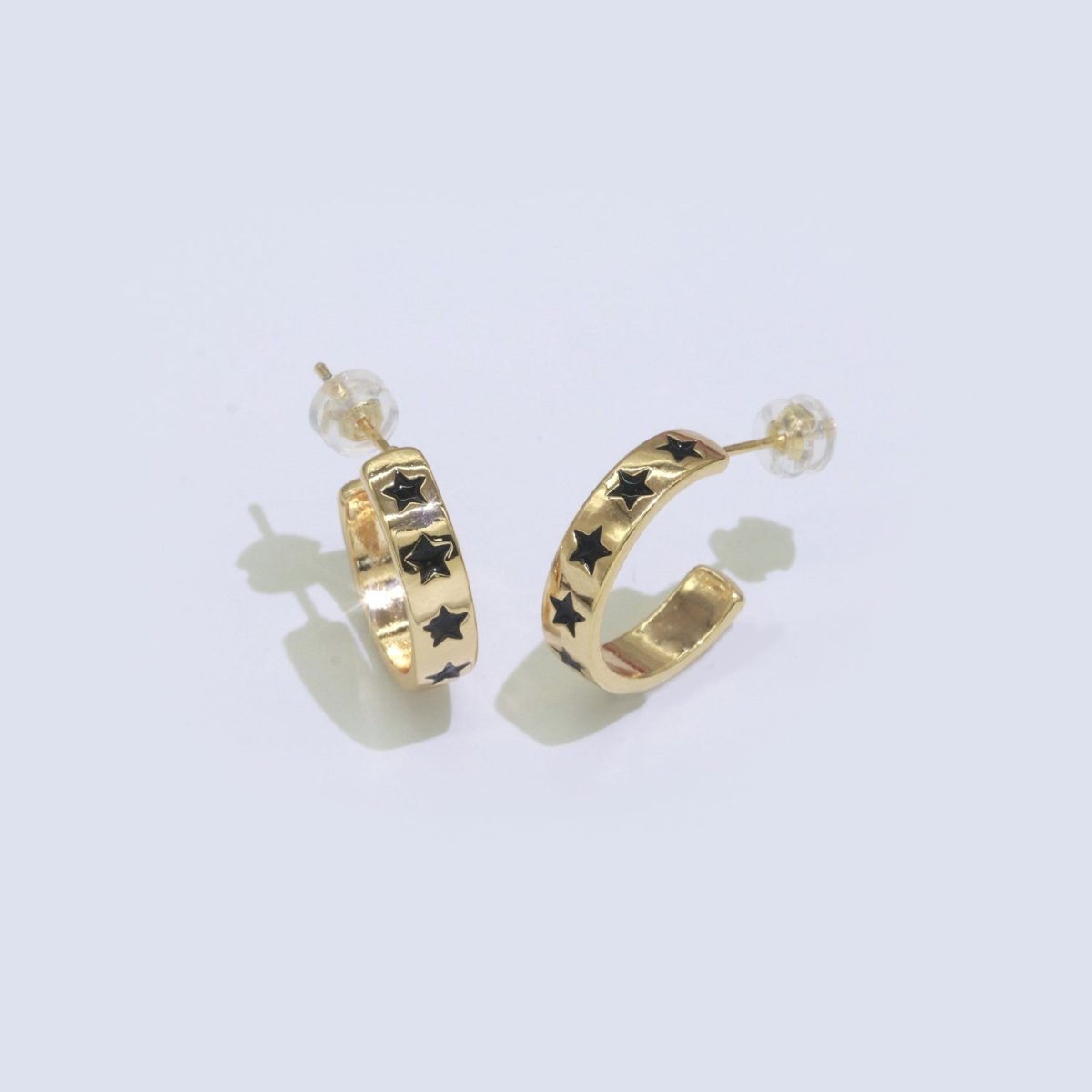 Star Enamel Round hoop earrings 17.5mm, Lead Nickel free Earrings Y2K Simple Round hoop  P-235-P-238