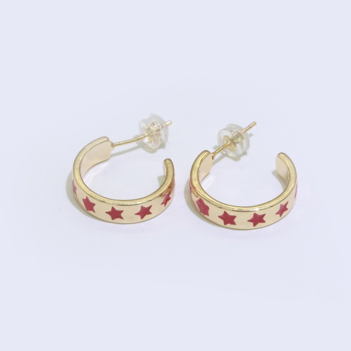 Star Enamel Round hoop earrings 17.5mm, Lead Nickel free Earrings Y2K Simple Round hoop  P-235-P-238