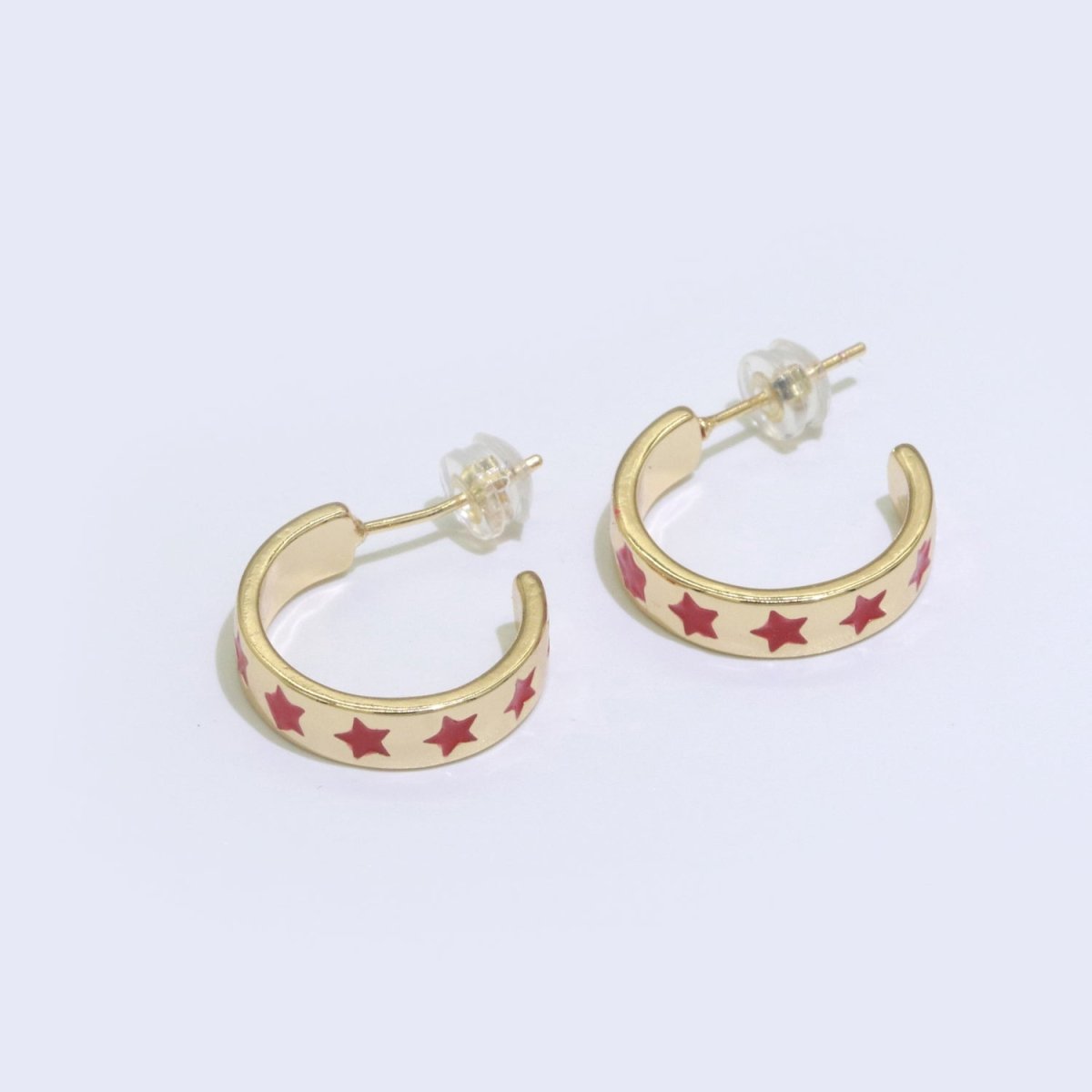 Star Enamel Round hoop earrings 17.5mm, Lead Nickel free Earrings Y2K Simple Round hoop  P-235-P-238
