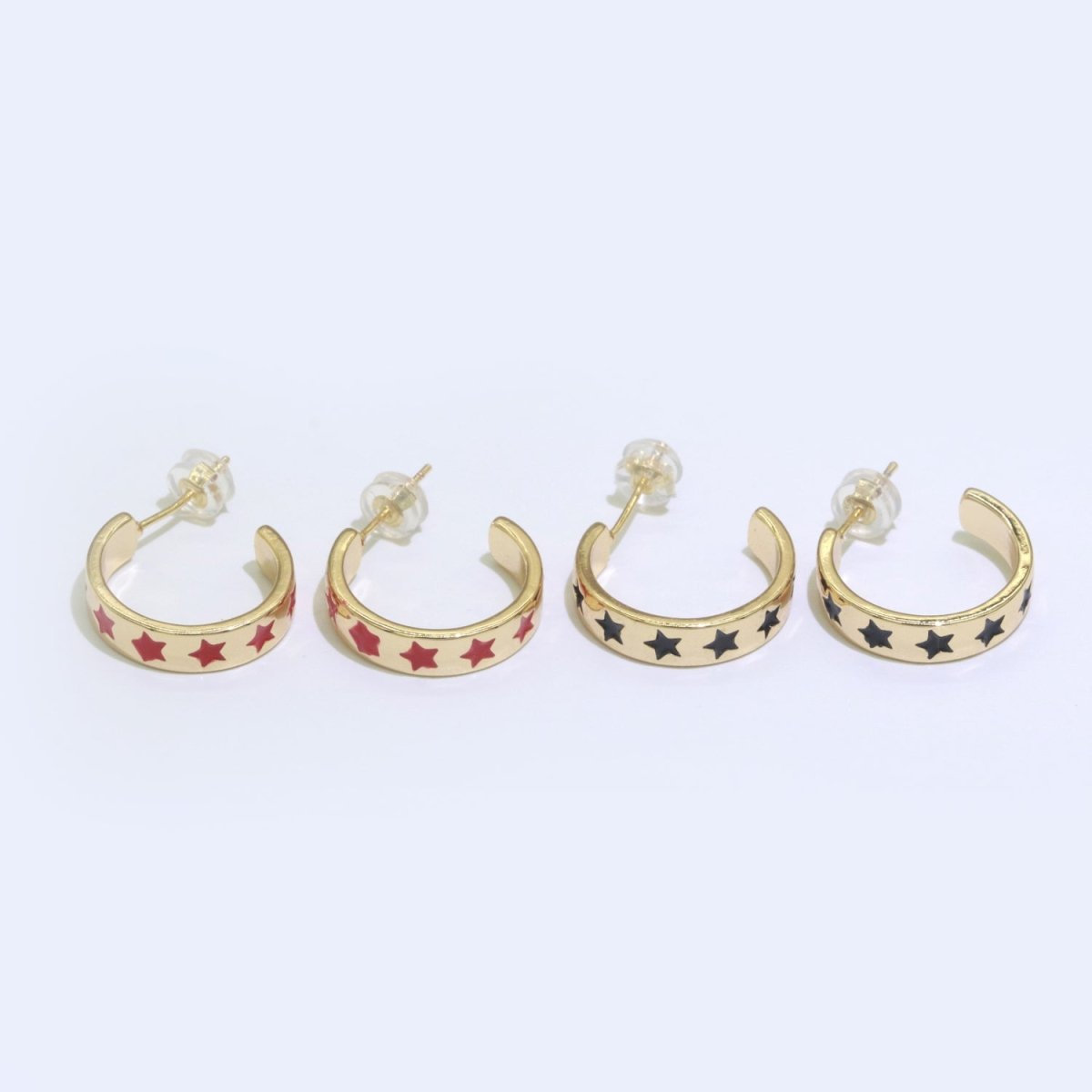 Star Enamel Round hoop earrings 17.5mm, Lead Nickel free Earrings Y2K Simple Round hoop  P-235-P-238