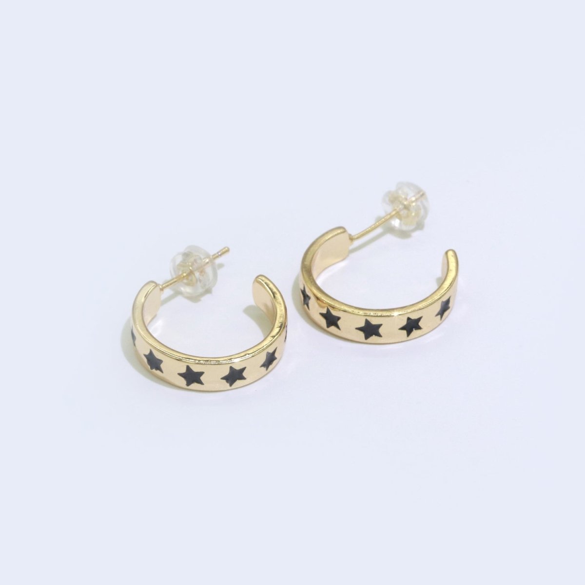 Star Enamel Round hoop earrings 17.5mm, Lead Nickel free Earrings Y2K Simple Round hoop  P-235-P-238