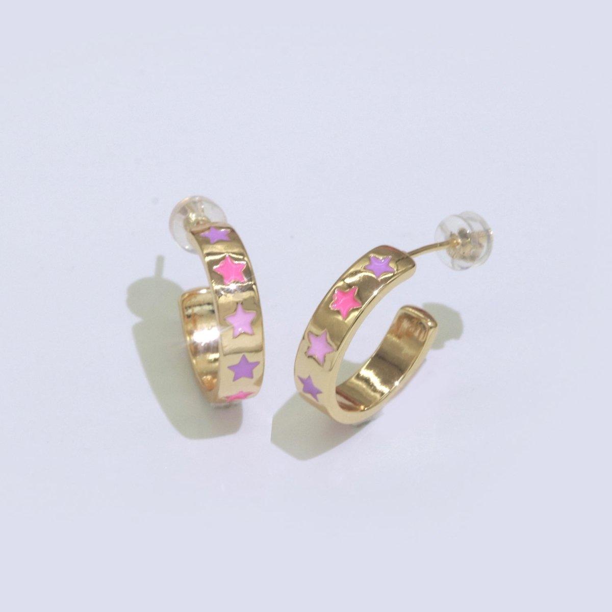 Star Enamel Round hoop earrings 17.5mm, Lead Nickel free Earrings Y2K Simple Round hoop  P-235-P-238