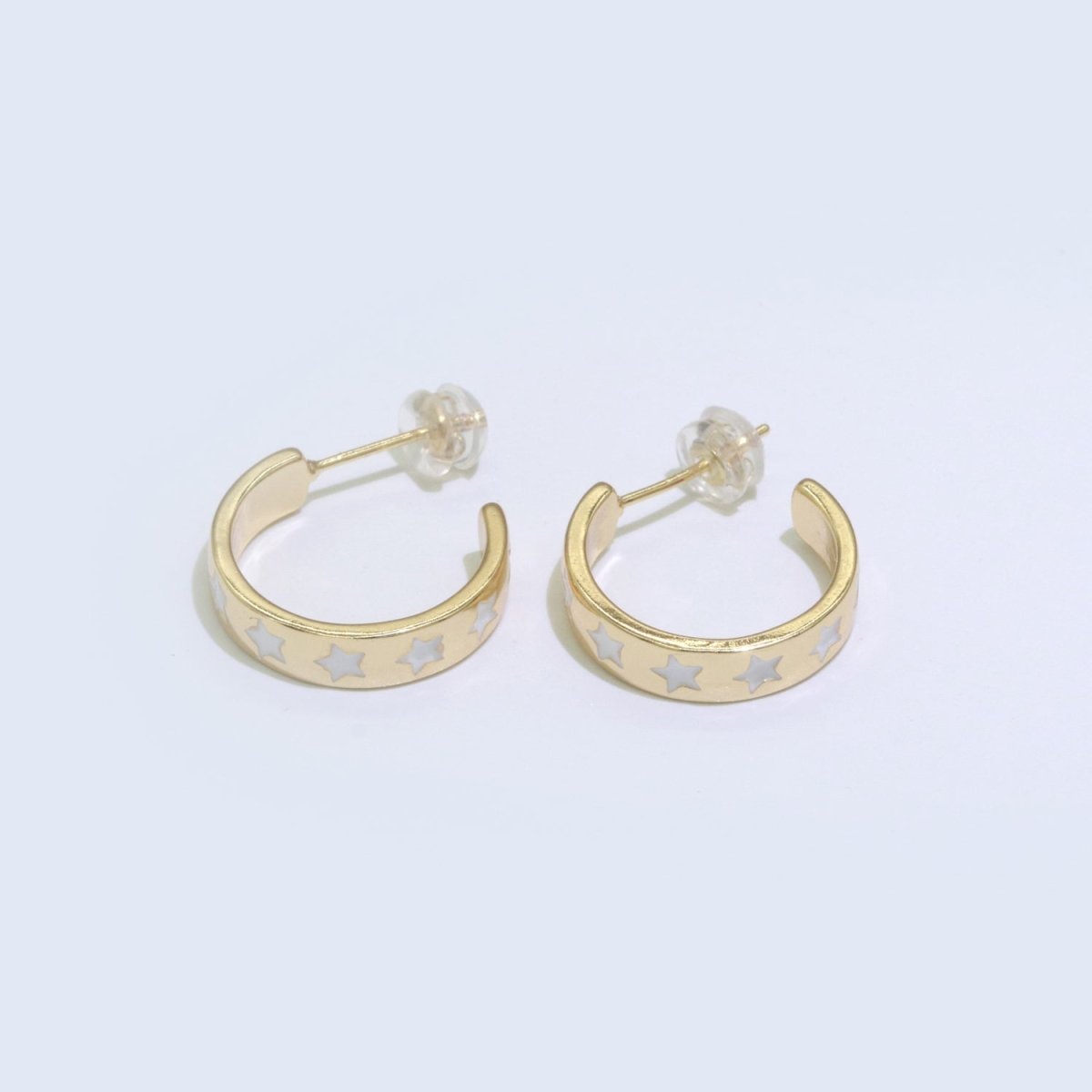 Star Enamel Round hoop earrings 17.5mm, Lead Nickel free Earrings Y2K Simple Round hoop  P-235-P-238