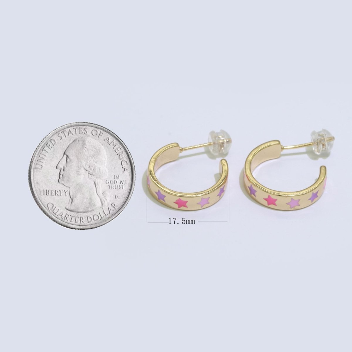 Star Enamel Round hoop earrings 17.5mm, Lead Nickel free Earrings Y2K Simple Round hoop  P-235-P-238