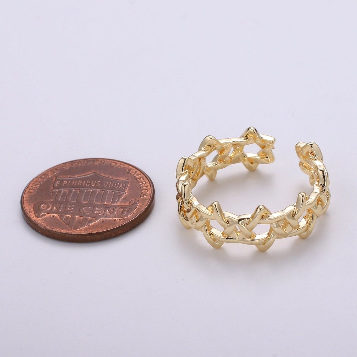 Star of David 18k Gold Ring, Orion Adjustable Gold Curb Ring, Simple Round Ring, R-274