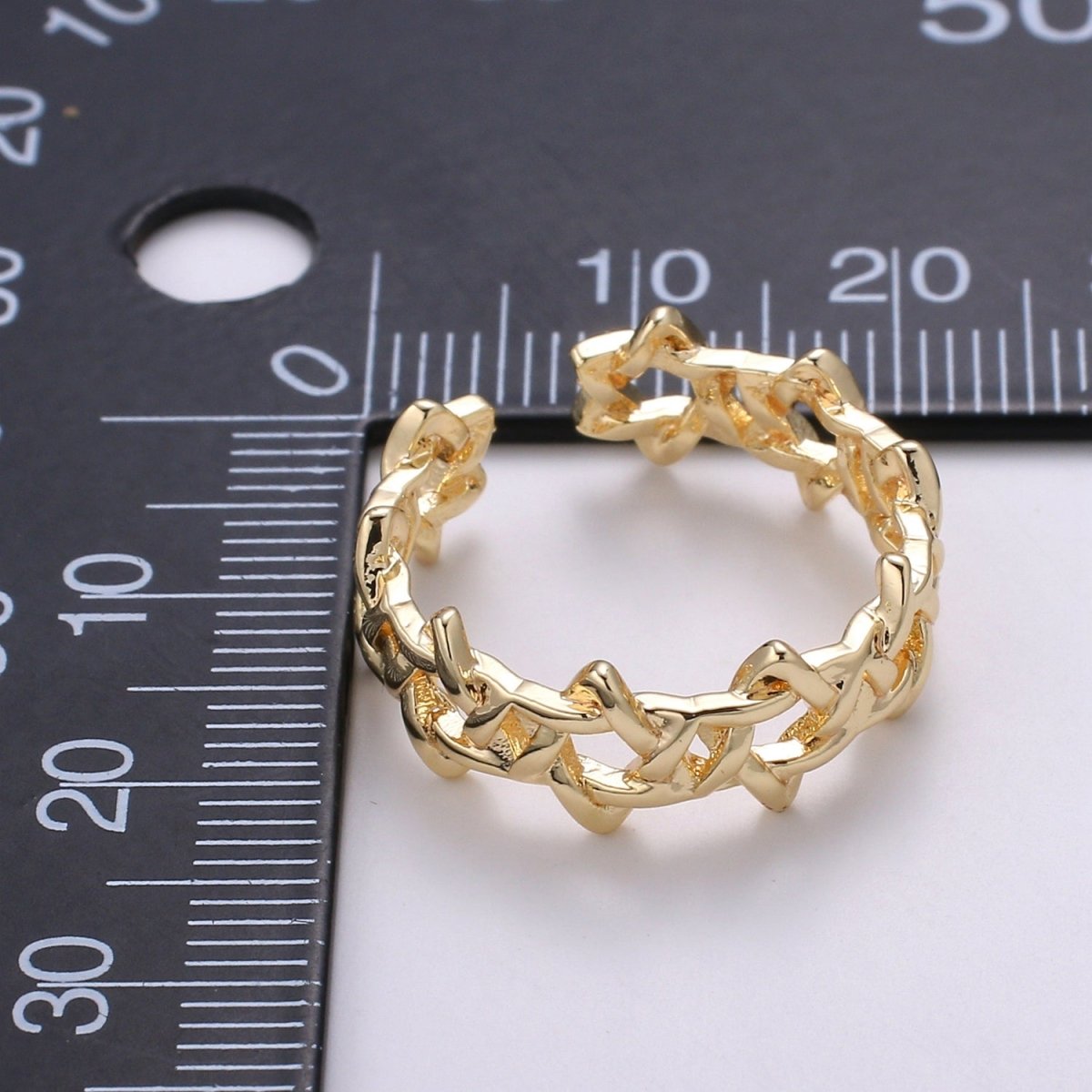 Star of David 18k Gold Ring, Orion Adjustable Gold Curb Ring, Simple Round Ring, R-274