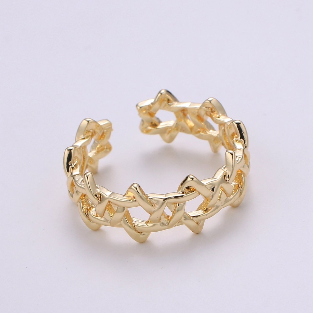 Star of David 18k Gold Ring, Orion Adjustable Gold Curb Ring, Simple Round Ring, R-274