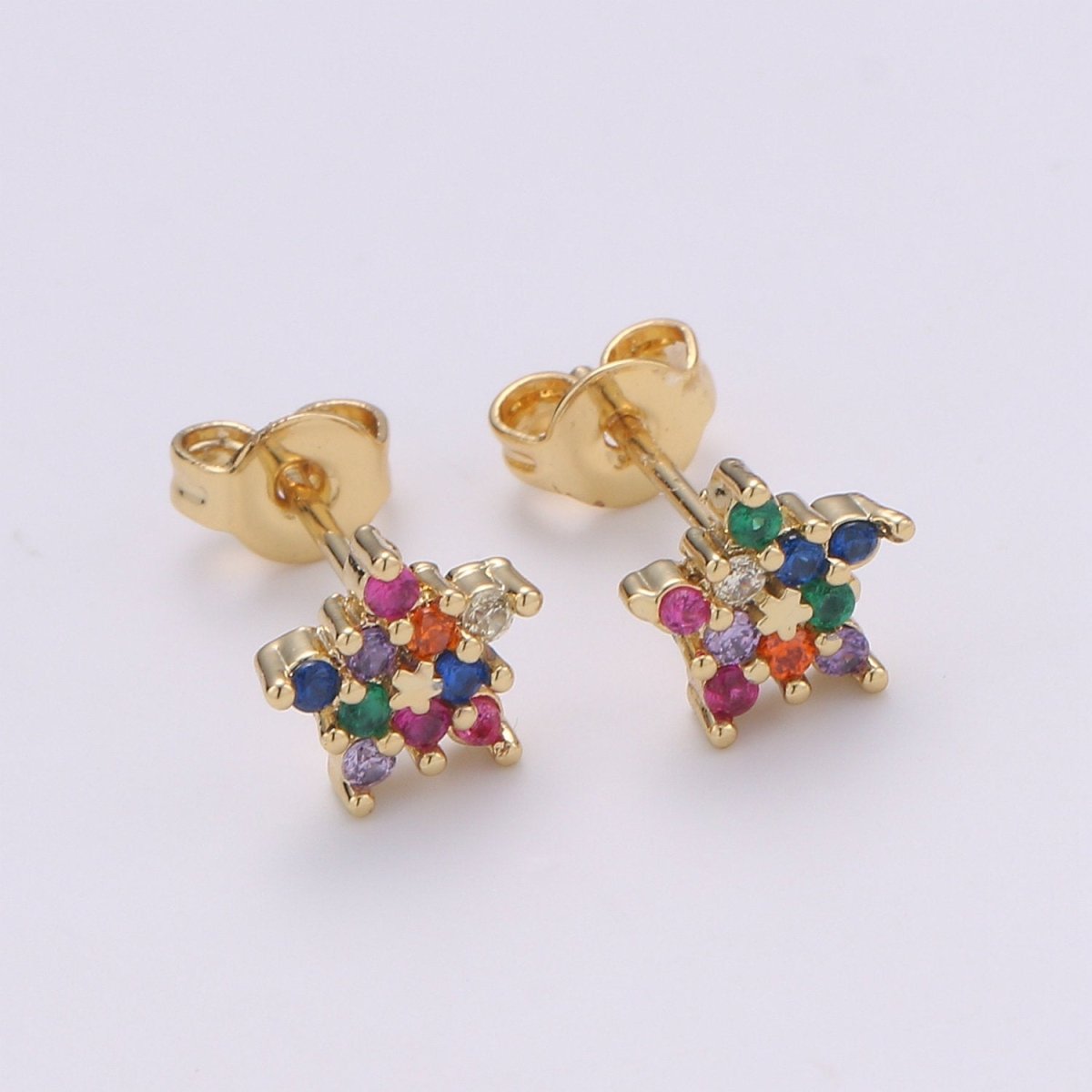 Star stud earrings Gold Multi Color Cz earrings, dainty Earring studs, tiny studs gold, tiny earrings, Multi Color studs Q-255