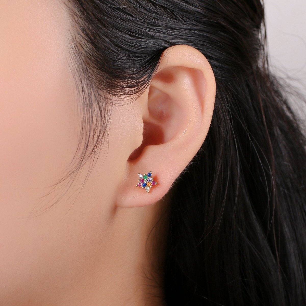 Star stud earrings Gold Multi Color Cz earrings, dainty Earring studs, tiny studs gold, tiny earrings, Multi Color studs Q-255