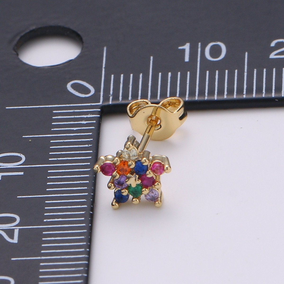 Star stud earrings Gold Multi Color Cz earrings, dainty Earring studs, tiny studs gold, tiny earrings, Multi Color studs Q-255