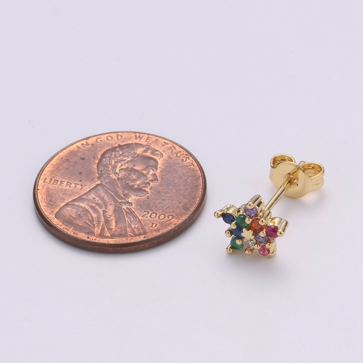 Star stud earrings Gold Multi Color Cz earrings, dainty Earring studs, tiny studs gold, tiny earrings, Multi Color studs Q-255