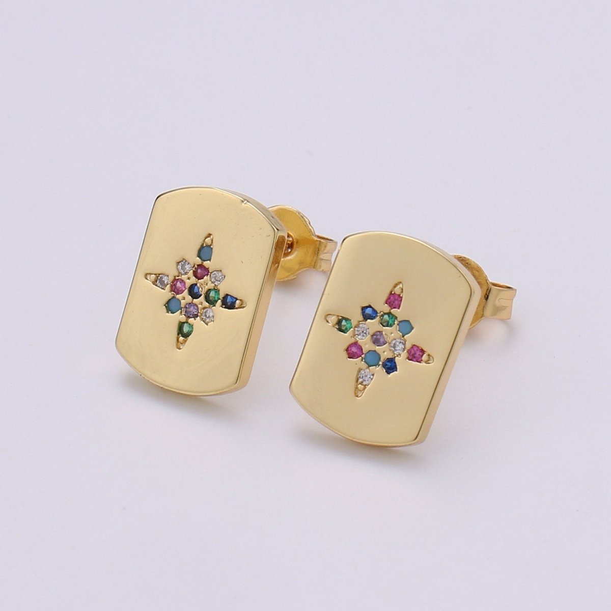 Starburst Stud Earring | Gold Star Earring | North Star Stud Earring With Cubic Zirconia 14k Gold Filled Q-299