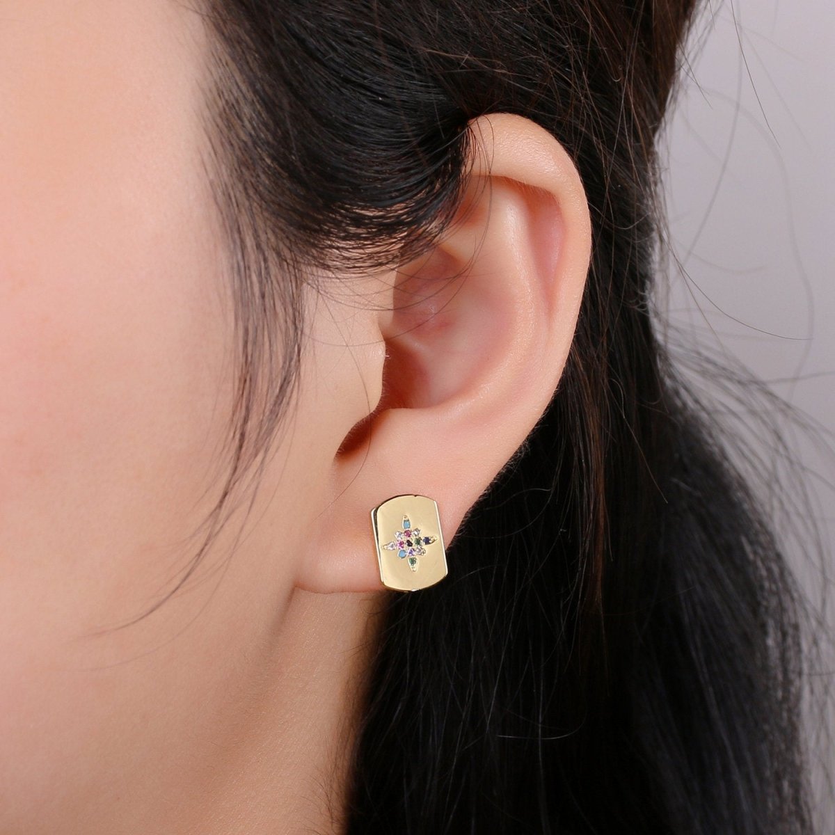 Starburst Stud Earring | Gold Star Earring | North Star Stud Earring With Cubic Zirconia 14k Gold Filled Q-299