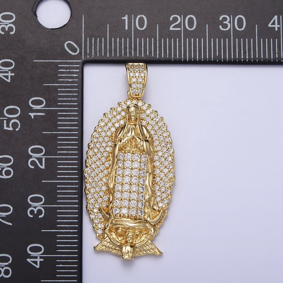 Statement 14K Gold Filled Lady Guadalupe Oval Pendant Gold Virgin Mary Charm Micro Pave Religious Jewelry AA-300