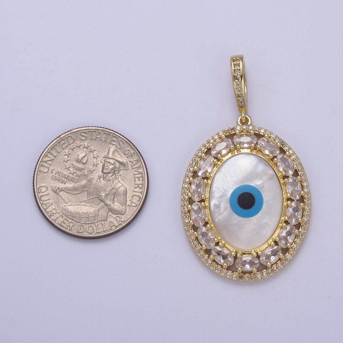 Statement Bold Oval Evil Eye Charm Gold Filled Eye Charms, Evil Eye Medallion Pendant Necklace Good Lucky Amulet Protection Bohemian Jewelry Supply H-571