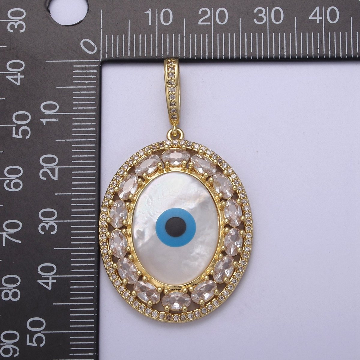 Statement Bold Oval Evil Eye Charm Gold Filled Eye Charms, Evil Eye Medallion Pendant Necklace Good Lucky Amulet Protection Bohemian Jewelry Supply H-571