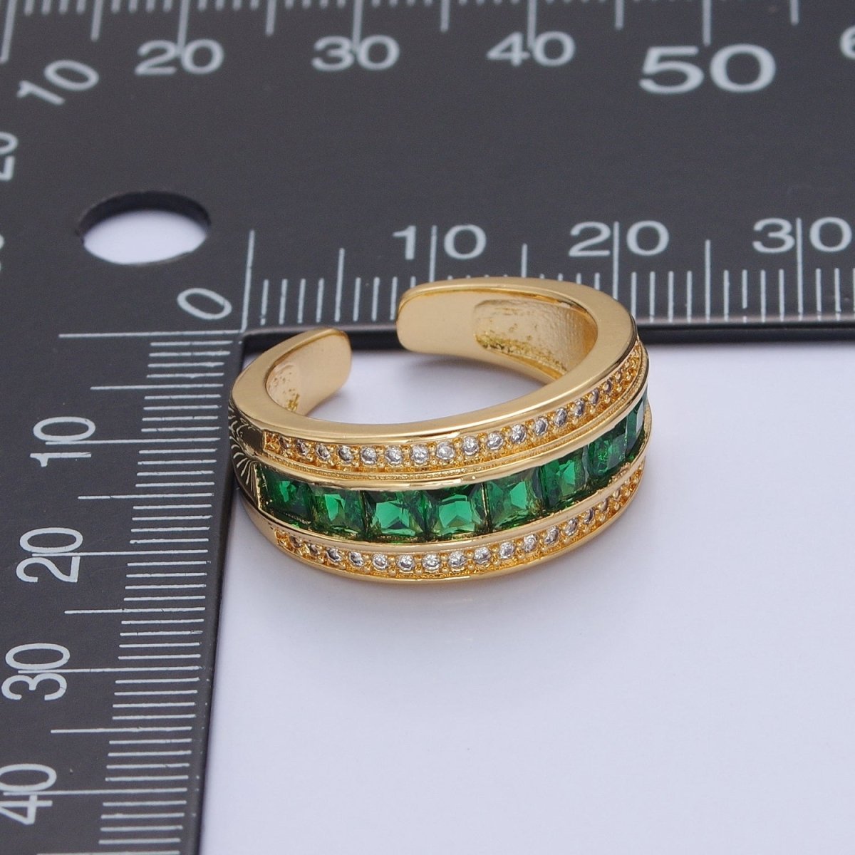Statement Gold Emerald Green CZ Ring Open Adjustable O-2181