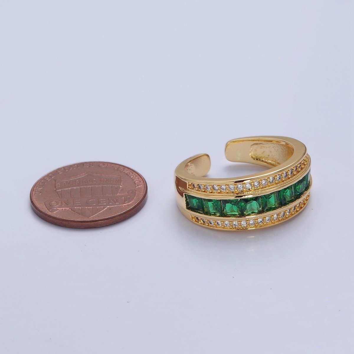 Statement Gold Emerald Green CZ Ring Open Adjustable O-2181