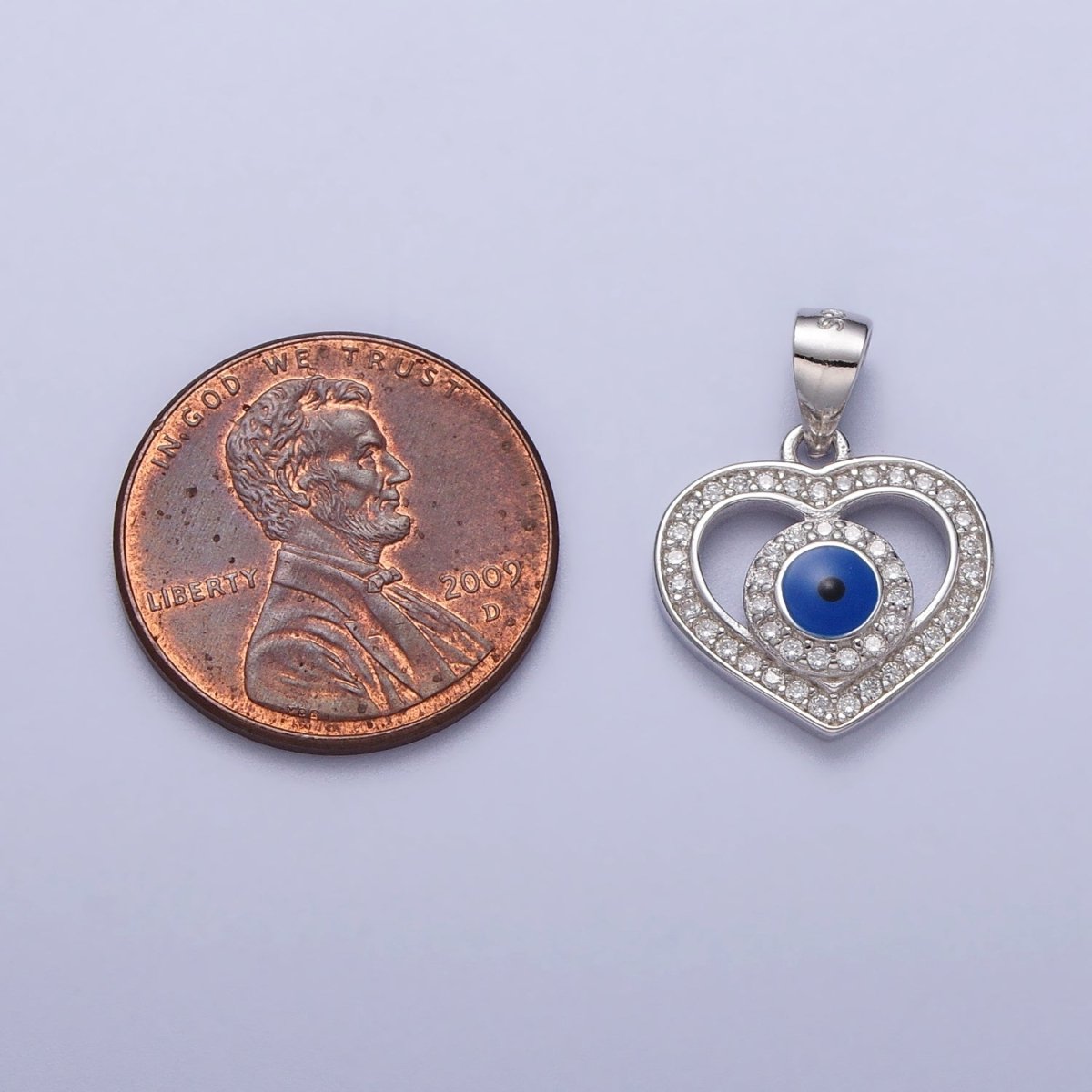 Sterling Silver Blue Evil Eye Pendant Cubic Zirconia Heart Charm For Protection Jewelry SL-405