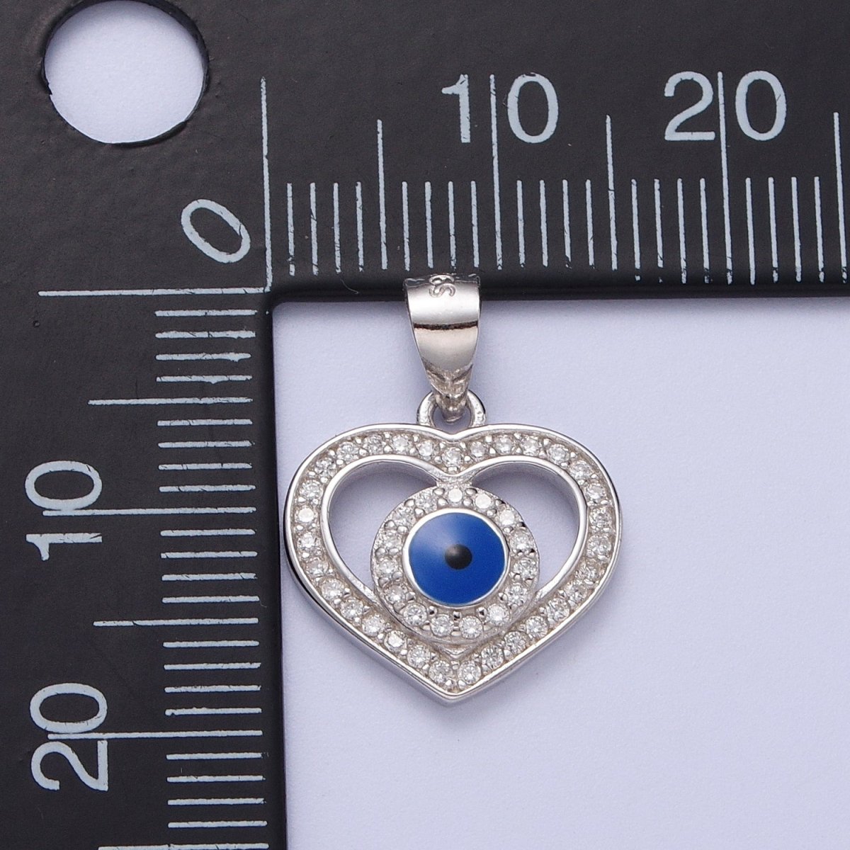 Sterling Silver Blue Evil Eye Pendant Cubic Zirconia Heart Charm For Protection Jewelry SL-405