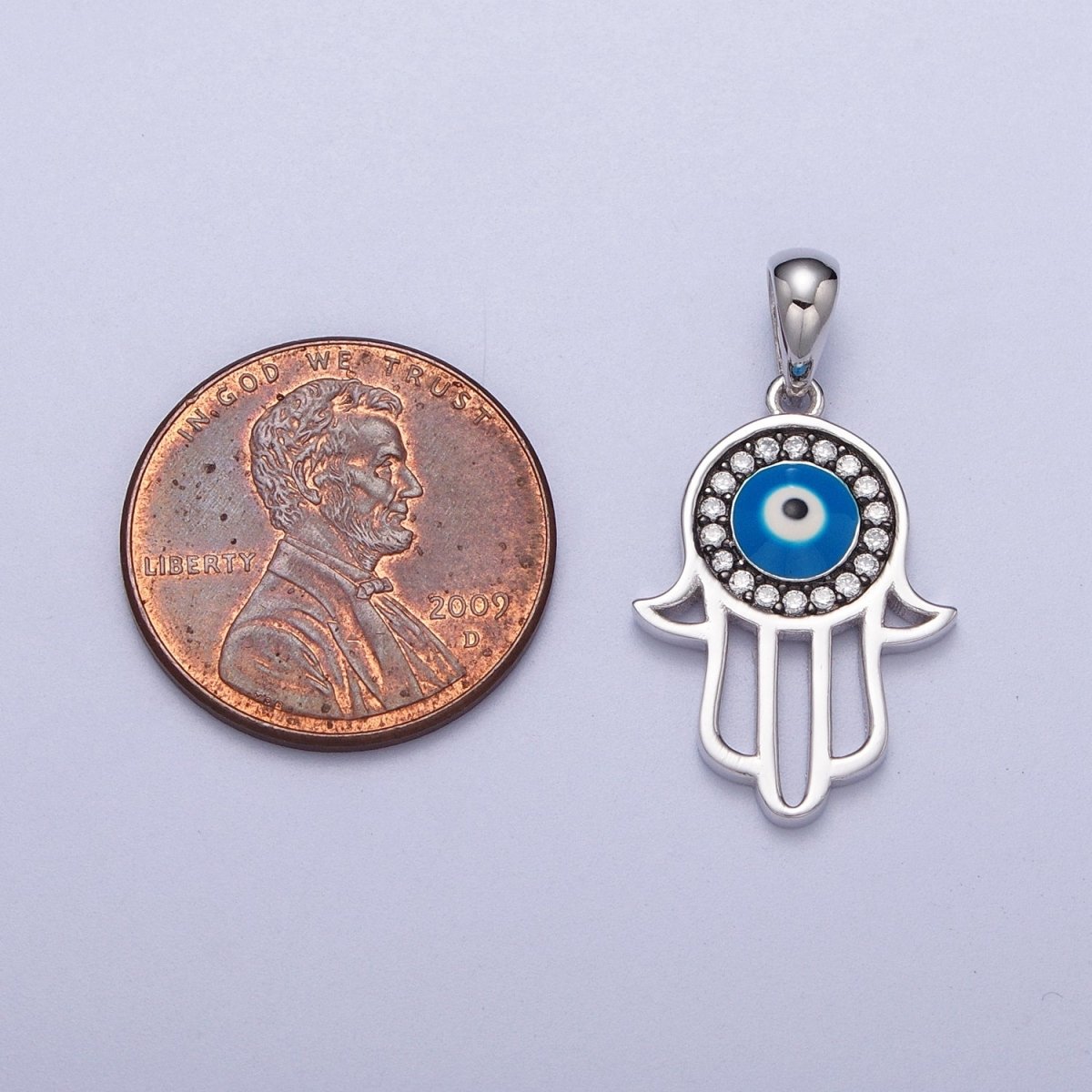 Sterling Silver Evil Eye Charm Hamsa Hand Pendant Amulet Protection Jewelry SL-406