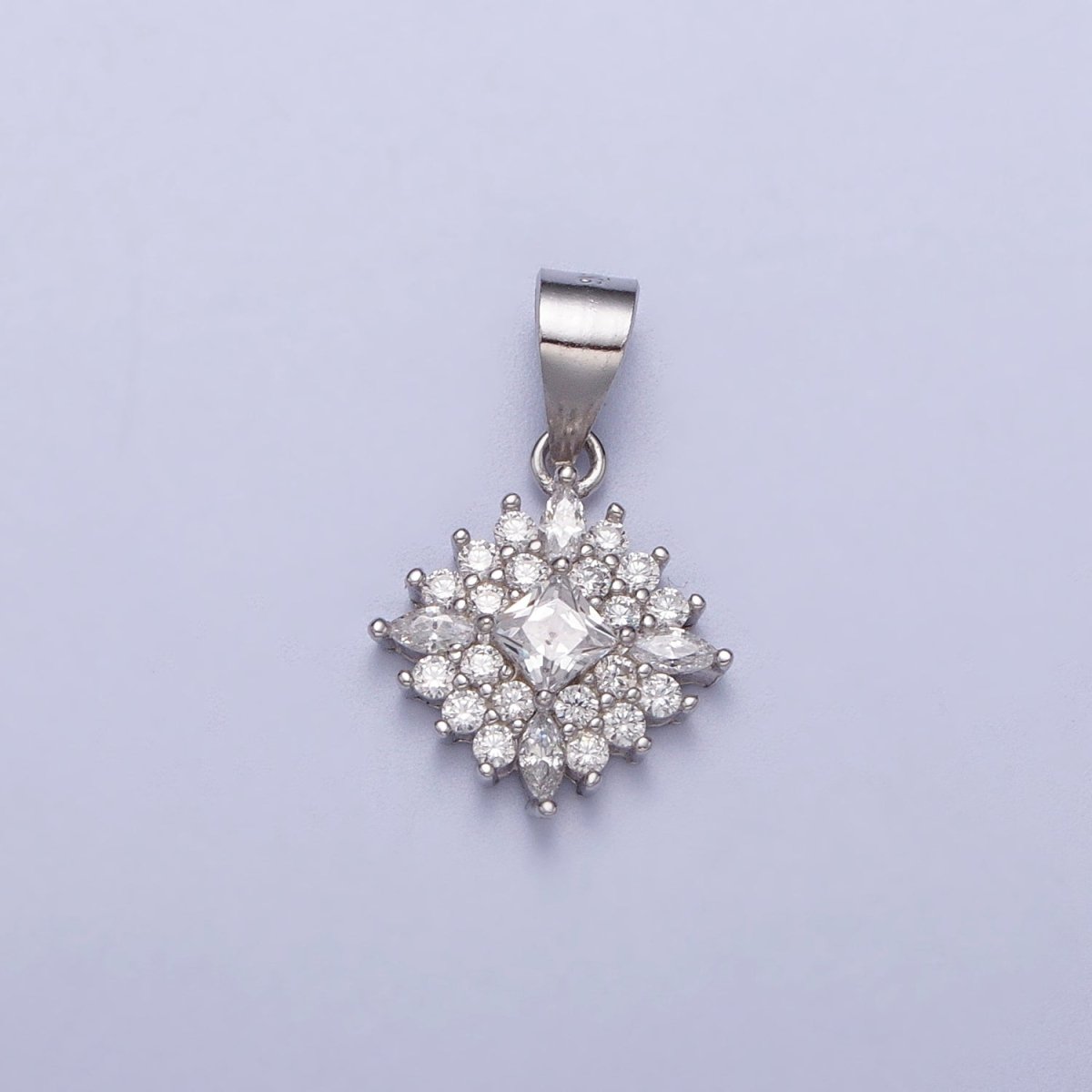 Sterling Silver S925 19mm Clear CZ Rhombus Flower Pendant | SL-398