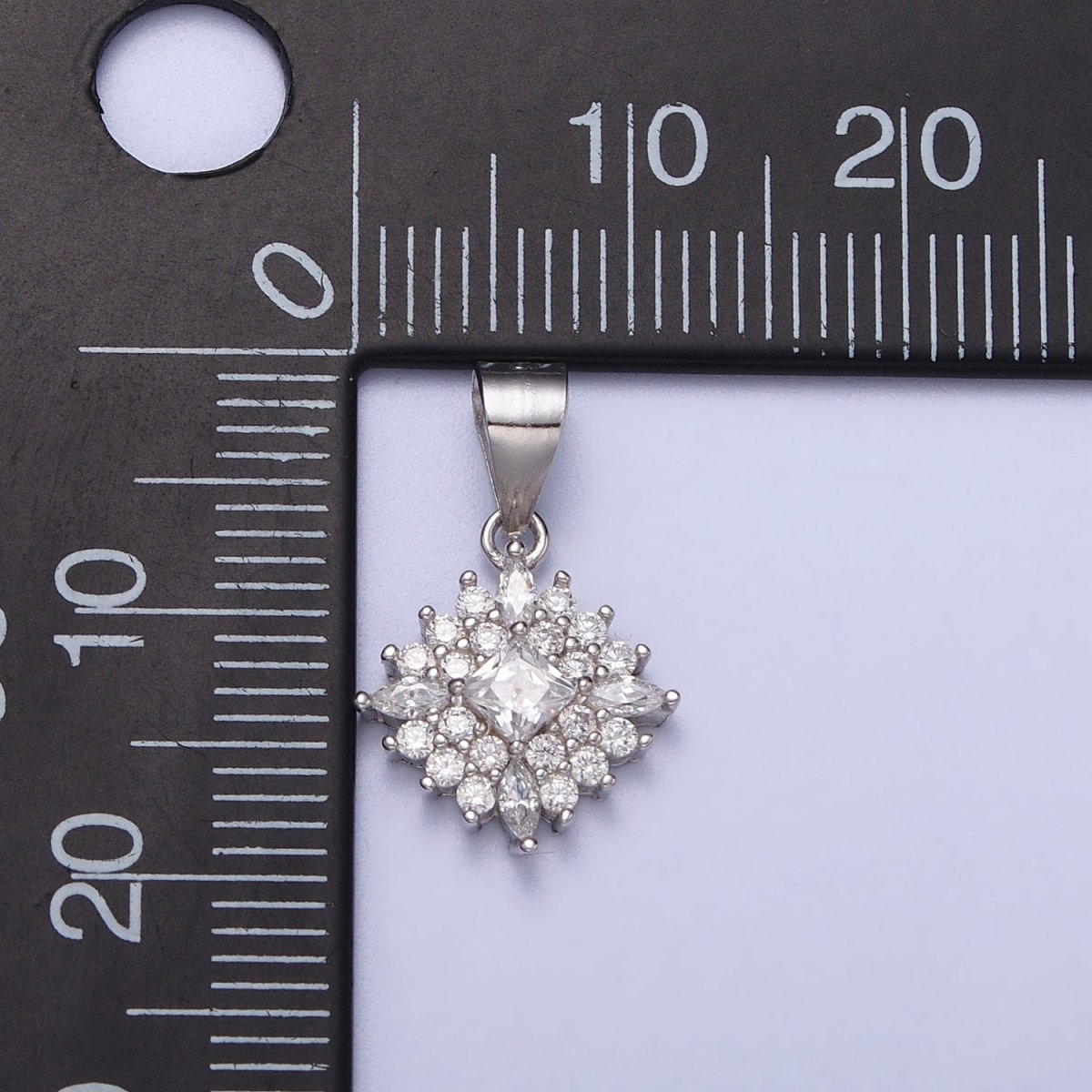 Sterling Silver S925 19mm Clear CZ Rhombus Flower Pendant | SL-398