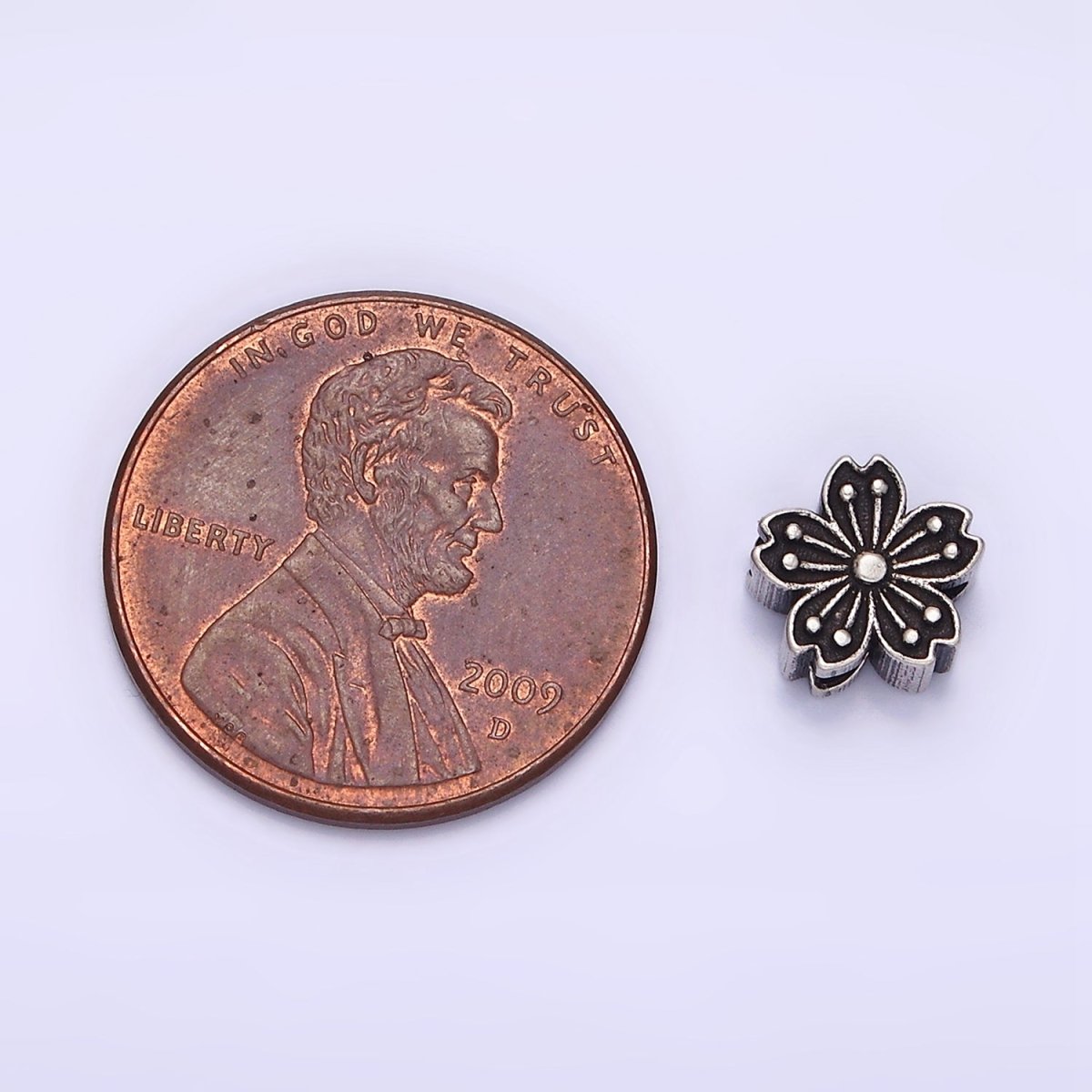 Sterling Silver S925 7.5mm Flower Lined Dotted Mixed Metal Bead | SL-346