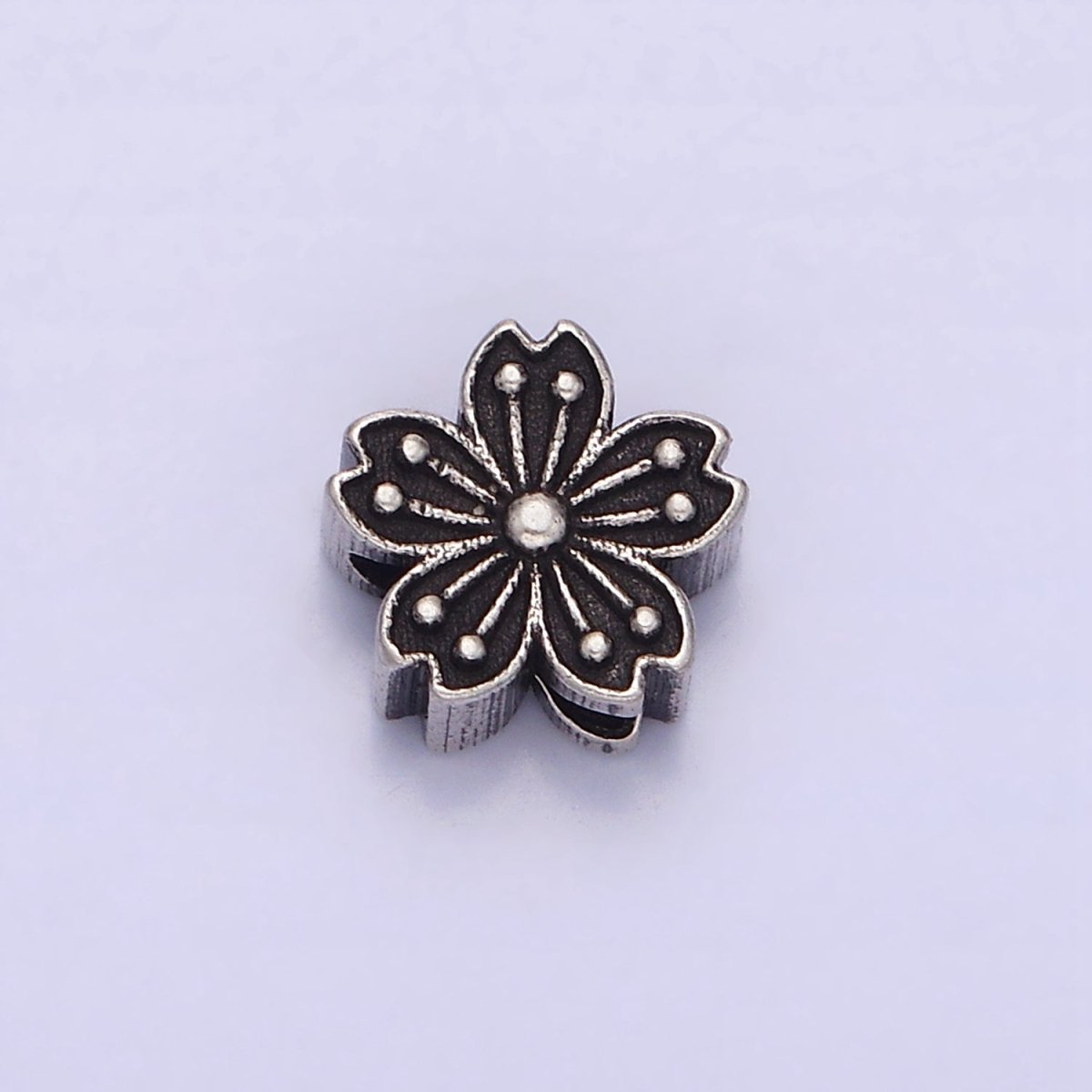 Sterling Silver S925 7.5mm Flower Lined Dotted Mixed Metal Bead | SL-346